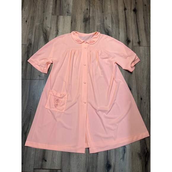 Vintage Loraine Lingerie Large Light Pink Button-Down Nightgown Floral Embroider - Picture 1 of 11